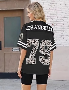 Custom Mesh Jersey Oversized Streetwear Shirt Leopard Print Number 79 Graphic <b>Hip</b> Hop Fashion Los Angeles V-Neck Short Top - Product Image 3