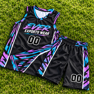 Uniforme de Baloncesto Geométrico Negro Neón, Conjunto de Camiseta y Pantalones Cortos de Baloncesto, Impresión Personalizada, Logotipo Personalizado, Diseño Clásico, Nuevo Estilo - Product Image 1