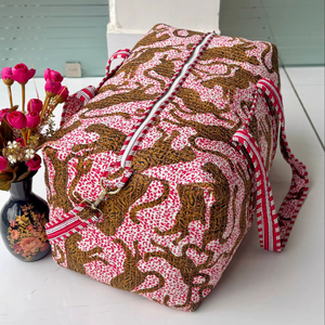 Handmade Luxury Weekender Sport Travel Overnight <b>Bag</b> Quilted Cotton Fabric Women's Reusable <b>Beach</b> Duffel - Product Image 1