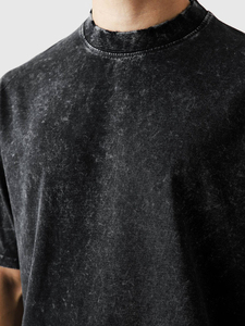 T-shirt décontracté pour homme en coton 100% écologique, noir délavé, à manches courtes, col rond, coupe oversize, couleur unie, tricot jersey vierge - Product Image 6