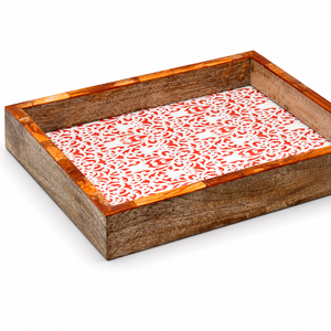 Handcrafted Wooden Art Deco Multi-functional Serving Tray | Decorative Printed Base Square Display Platter Premium <b>Home</b> Decor - Product Image 1