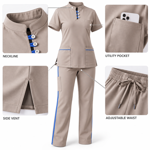 Conjunto de Uniformes Médicos Profesionales de Tela Tejida de Polialgodón, Unisex, para Hospital, Enfermería, Odontología, Clínica, con Ribete en Contraste, Uniforme Personalizado - Product Image 3