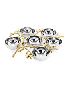 Luxury Double Bowl Set Stainless Steel with Gold Leaf Stand Snack & Dry Fruit Serving Decorative Centerpiece - Product Image 3