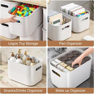 6 Pack White <b>Storage</b> <b>Bins</b> Lids Stackable <b>Storage</b> Container for Organizing Small <b>Storage</b> <b>Boxes</b> Handles for Bookshelves Cupboards - Product Image 3
