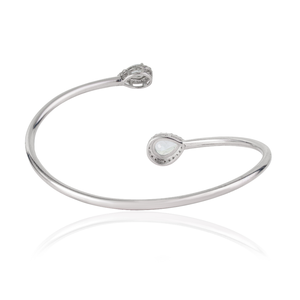 Brazalete ajustable abierto de plata de ley 925 con corte de pera, aguamarina natural y diamantes, muy vendido, para mujer. - Product Image 6