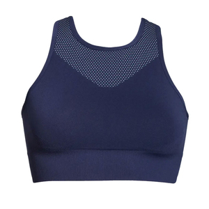 Women's Navy <b>Blue</b> Racerback Sports Bra Scoop Neck Medium Support Breathable <b>Mesh</b> Ribbed Yoga Workout <b>Top</b> - Product Image 5
