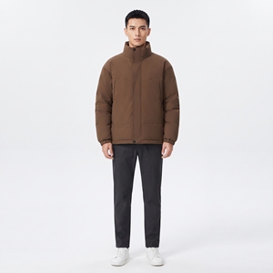 Chaqueta acolchada marrón con cuello alto para hombre, chaqueta acolchada cálida de invierno con cremallera completa, resistente al viento, informal, para exteriores, a la moda - Product Image 1
