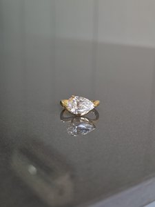 2.5 CT East West Pear Cut Lab Grown Diamond Engagement <b>Ring</b>, 14k Gold <b>Wave</b> Band Pear <b>Ring</b>, IGI Certified - Product Image 1