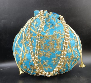 Polti Wholesale Indian Handmade Lightweight <b>Mirror</b> Work Potli Return Beads Handle Multi-Purpose Religious for Wedding Party - Product Image 2