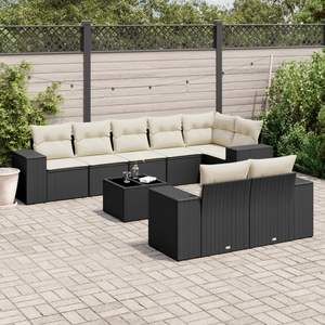 Ensemble de canapés de jardin noir et crème, meubles en rotin d'extérieur avec coussins en mousse haute densité, design contemporain imperméable - Product Image 3