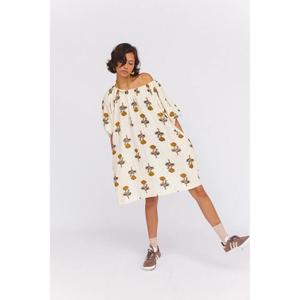 Elegant Handmade Boho Off the Shoulder Floral Print <b>Dress</b> Loose Fit Half Sleeve Knee Length Casual <b>Summer</b> <b>Dress</b> <b>with</b> <b>Pockets</b> - Product Image 1