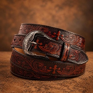 Cinturón de Cuero Occidental para Hombre, Diseño Personalizado, Tallado a Mano con Motivos Florales, Cuero Genuino, Aleación, Precio al por Mayor, Cinturón Casual de Vestir - Product Image 2