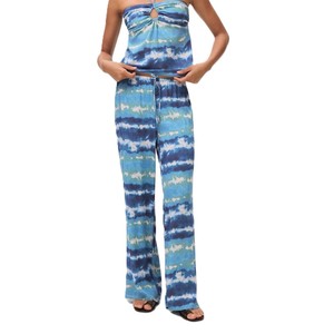 New 2026 Tie Dye Wide Leg Pants <b>Elastic</b> Waist Drawstring Casual Summer Cotton Joggers Lightweight Breathable Woven Blue Pattern - Product Image 3