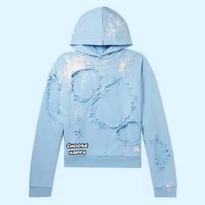 เสื้อฮู้ดครอปโอเวอร์ไซส์สีฟ้าอ่อน ดีไซน์ตัดเย็บแบบเรียบง่าย สไตล์ลำลองสำหรับทุกเพศ เหมาะสำหรับใส่เดินเล่น ทำจากผ้าฝ้ายถัก เป็นมิตรต่อสิ่งแวดล้อม - Product Image 3