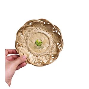 Decorative Handmade Bamboo Tray Lotus Pattern Round Serving <b>Basket</b> Eco Friendly Home Kitchen <b>Table</b> Organizer - Product Image 1