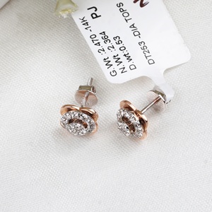 Vente en gros de boucles d'oreilles à visser en or rose massif 14 carats avec diamant naturel de 0,53 carat, motif fleur de rose superposée, bijoux fins, Memoria Jewels - Product Image 3