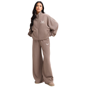 Conjunto de chándal de invierno para mujer, informal, estampado, con cremallera completa, chaqueta transpirable de forro polar texturizado y pantalones de pierna ancha - Product Image 1