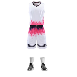 Camiseta de Baloncesto Personalizada de Malla Rosa, Cuello en V, Sin Mangas, Nombre del Equipo 00, Impresión Sublimada, Transpirable, Unisex, para Adultos - Product Image 4