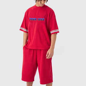 Conjunto de Camiseta y Pantalones Cortos de Verano para Hombre, Tejido Personalizado de Poliéster/Algodón, Transpirable, Estilo Urbano, Lavado Ácido, Vintage - Product Image 3