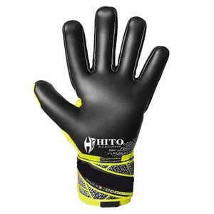 Custom Design Black and Yellow German Latex Soccer Full Finger Goalkeeper Gloves 4mm German Negative Cut Latex Strap - Product Image 3