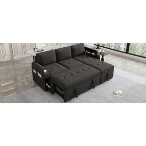 Divano letto convertibile a forma di 83.5 \ "L nero componibile con ampio riporto due portabicchieri due porte USB per divani da soggiorno - Product Image 4