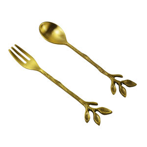 Cuchara de café de latón con diseño de hoja, cuchara de postre, cuchara para mezclar, cuchara para café, azúcar y postre (dorada) - Product Image 1