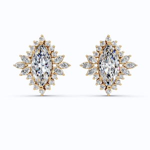 Pendientes de Oro Amarillo de 10KT con Diamante Cultivado en Laboratorio con Corte Marquesa Certificado por IGI, Diseño Floral con Halo, Estilo Art Deco, Joyería Fina - Product Image 2