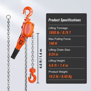 Paranco a Catena Manuale con Sistema di Freno a Doppio Blocco, Lunghezza 5ft, Acciaio Zincato, Capacità 1 Tonnellata, Sollevamento 6m, Guida Catena Automatica - Product Image 3