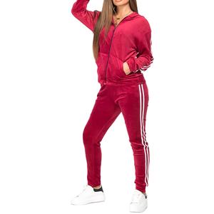 Chaqueta con capucha ajustada de mujer a la moda, mallas de jogging, chándal de terciopelo personalizado, mono, con efecto tie-dye, bordado y botones - Product Image 1