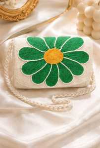 Sac à main rectangulaire ALI FASHION ART AFA-03 fait main avec perles de verre, broderie polyester, lavable, motif fleur de tulipe, rouge, artisanat - Product Image 1
