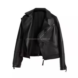 ODM แจ็คเก็ตหนังแกะแท้สำหรับผู้หญิง, เสื้อแจ็คเก็ตหนังแกะแท้แฟชั่นลำลองสำหรับนักขี่มอเตอร์ไซค์ - Product Image 3
