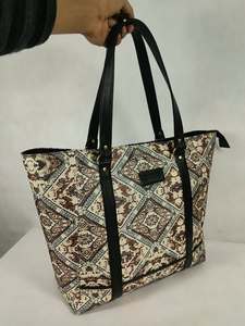 Printed <b>Canvas</b> Tote Handbag with Zipper Closure and Front Pocket Fashionable Reusable <b>Beach</b> Shopping Shoulder Bag for Women - Product Image 5