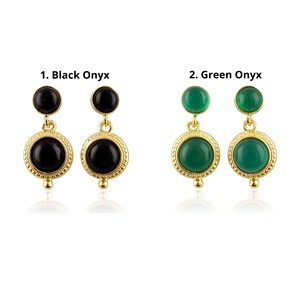 Pendientes de Moda para Mujer con Ónix Verde y Ónix Negro, Chapados en Oro de 18k, Diseño de Marco Collet, Pendientes con Doble Gema - Product Image 1
