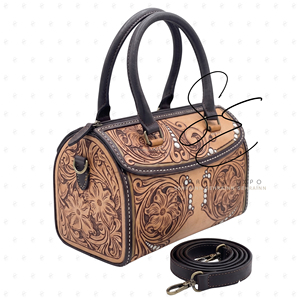 Boho Genuine Leather Hand Tooled Leather Speedy Bag for Women Vintage Floral Embossed Top Handle Cowgirl Shoulder Crossbody Bag - Product Image 3