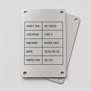 Plaque signalétique en aluminium sur mesure selon dessin, gravure laser, usine spécialisée pour plaques d'identification de machines et étiquettes de marquage de produits - Product Image 1