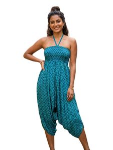 Robe midi en coton imprimé style bohème, col halter, ourlet asymétrique, coupe ample élastique, tenue décontractée d'été, robes décontractées tissées - Product Image 3