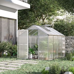 Invernadero de Policarbonato de 8 Pies x 6 Pies con Ventilación en el Techo y Canaletas para Lluvia, Ideal para Jardinería en Invierno - Product Image 2