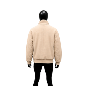 Chaqueta Varsity Beige Satinada Personalizada con Textura, Chaqueta Bomber de Béisbol para Hombre, Mujer, Unisex, Moda Urbana, Ropa Exterior con Botones - Product Image 2