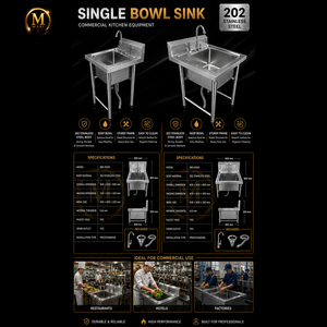 Top Grade Compact Single Bowl <b>Sink</b> 0.8mm Thickness Stainless Steel Free Standing Commercial <b>Kitchen</b> Cafe Washing Basin <b>Unit</b> - Product Image 6