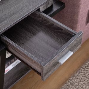 Mesa auxiliar de sala de estar gris y negra desgastada con cajón, mesa auxiliar con estante de almacenamiento - Product Image 2