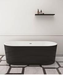 Baignoire autoportante moderne noire mate cannelée sur mesure, de luxe, pour projets de villas et de complexes hôteliers - Product Image 2