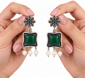 Pendientes Colgantes Vintage con Flores y Piedra Ónix, Perlas de Imitación con Engaste en Bisel, Baño de Bronce Antiguo, para Mujer, ¡Gran Venta! - Product Image 5