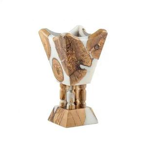Quemador de Incienso de Resina Premium con Patrón de Remolino Marmoleado, Base de Madera Esculpida y Inserto Metálico para Quemar Bakhoor, Elegante Quemador de Bakhoor - Product Image 6