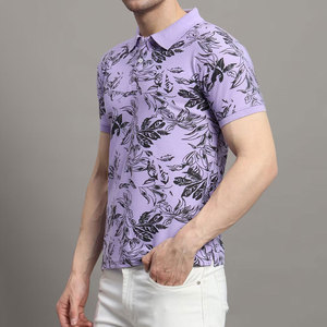 เสื้อโปโลแขนสั้นผู้ชายลายดอกไม้สีม่วง ผ้าถัก สไตล์ลำลอง ระบายอากาศได้ดี MOQ ต่ำ - Product Image 2