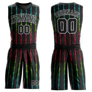 Custom Sublimated Basketball Jersey Set Black Striped Sleeveless Moisture Wicking Team Name Print Adult Men <b>Athletic</b> Fit - Product Image 1