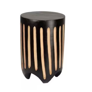 Table d'appoint contemporaine en bois rayé et incrustations blanches, table de bout de canapé, table d'angle pour salon - Product Image 3