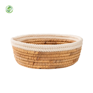 Panier en jacinthe d'eau avec bordure en corde blanche, panier de rangement fait main, vente en gros, écologique, fabriqué au Vietnam - Product Image 2