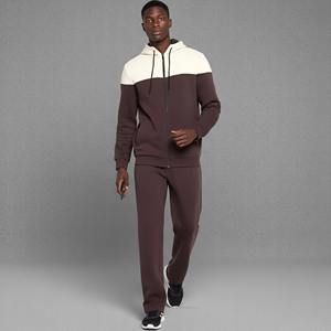 Ensemble de survêtement pour homme en molleton 100% coton, style streetwear, avec sweat à capuche patchwork, effet délavé soleil, broderie et patchs usés, et délavage acide - Product Image 1