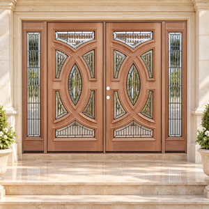 Puerta de Entrada de Madera Sólida Golden Aero, Diseño Circular CNC, Soporte Personalizado, Apertura Manual, Diseño Contemporáneo para Apartamento o Villa - Product Image 1