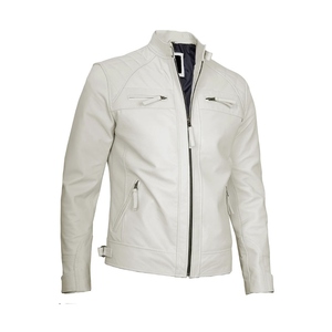 Mens Premium Quality Leather <b>Jacket</b> With Stand Collar Front Logo Canvas Fabric Breathable And Eco Friendly Winter Fashion Design - Product Image 3